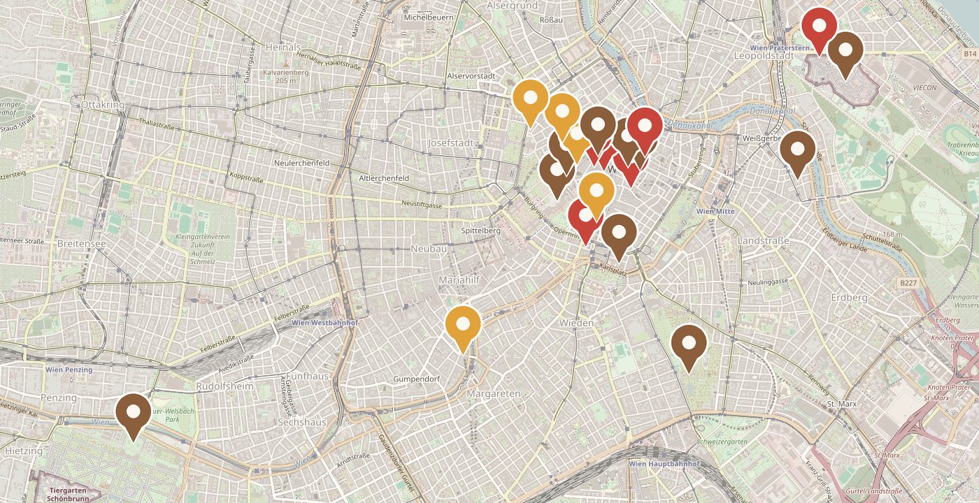 Mappa con i luoghi dell'itinerario